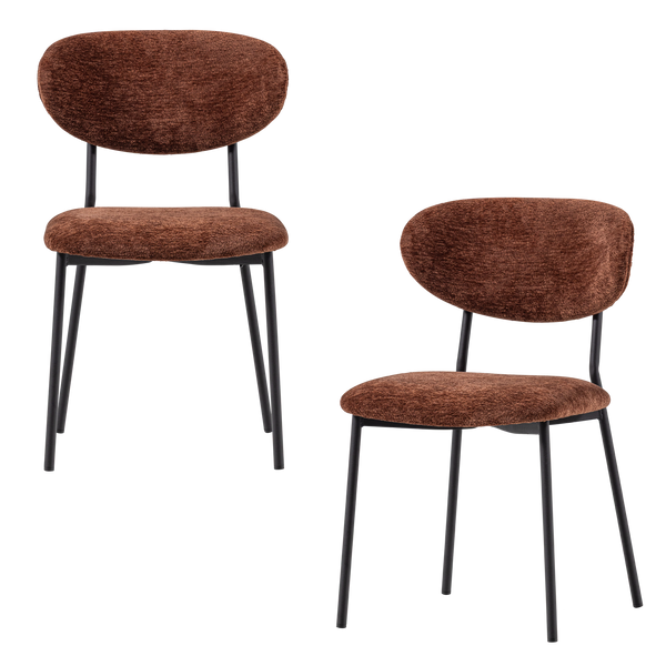 Kjeld eetkamerstoel chenille structuur bruin (set of 2)