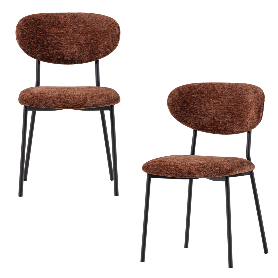 Kjeld eetkamerstoel chenille structuur bruin (set of 2)