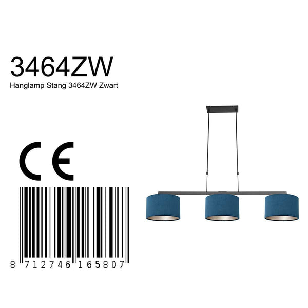 Hanglamp 3-lichts Stang 3744ZW Zwart