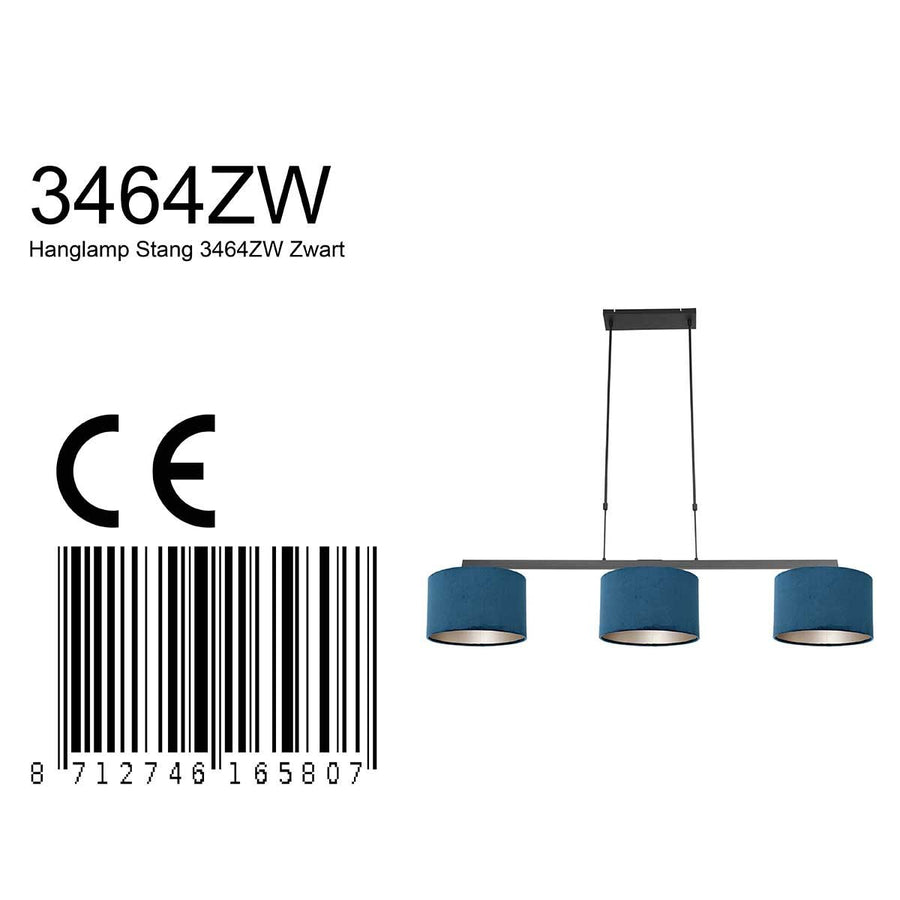 Hanglamp 3-lichts Stang 3744ZW Zwart