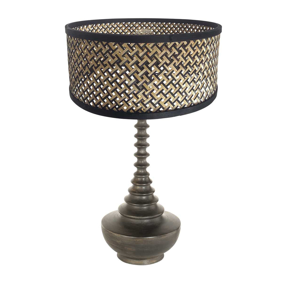 Lampvoet bois 3756zw zwartbruin met bamboe kap blank/zwart