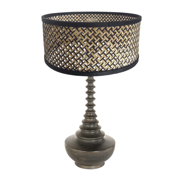 Lampvoet bois 3756zw zwartbruin met bamboe kap blank/zwart