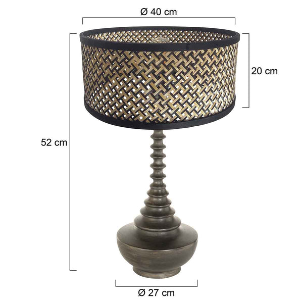 Lampvoet bois 3756zw zwartbruin met bamboe kap blank/zwart