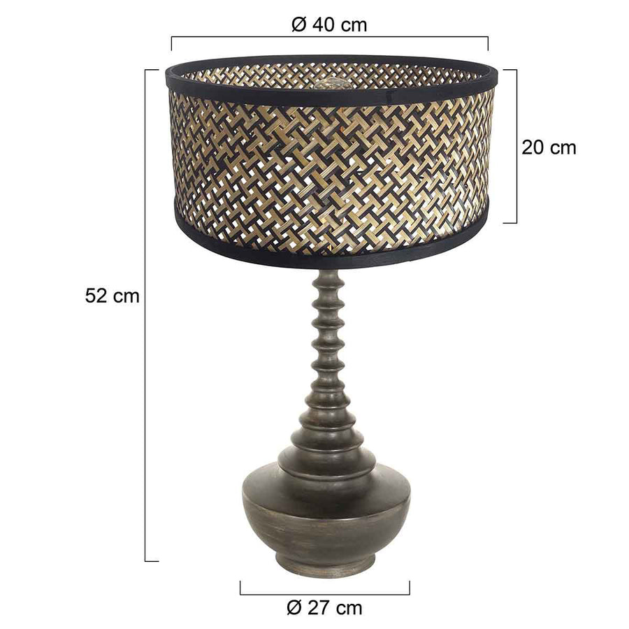 Lampvoet bois 3756zw zwartbruin met bamboe kap blank/zwart