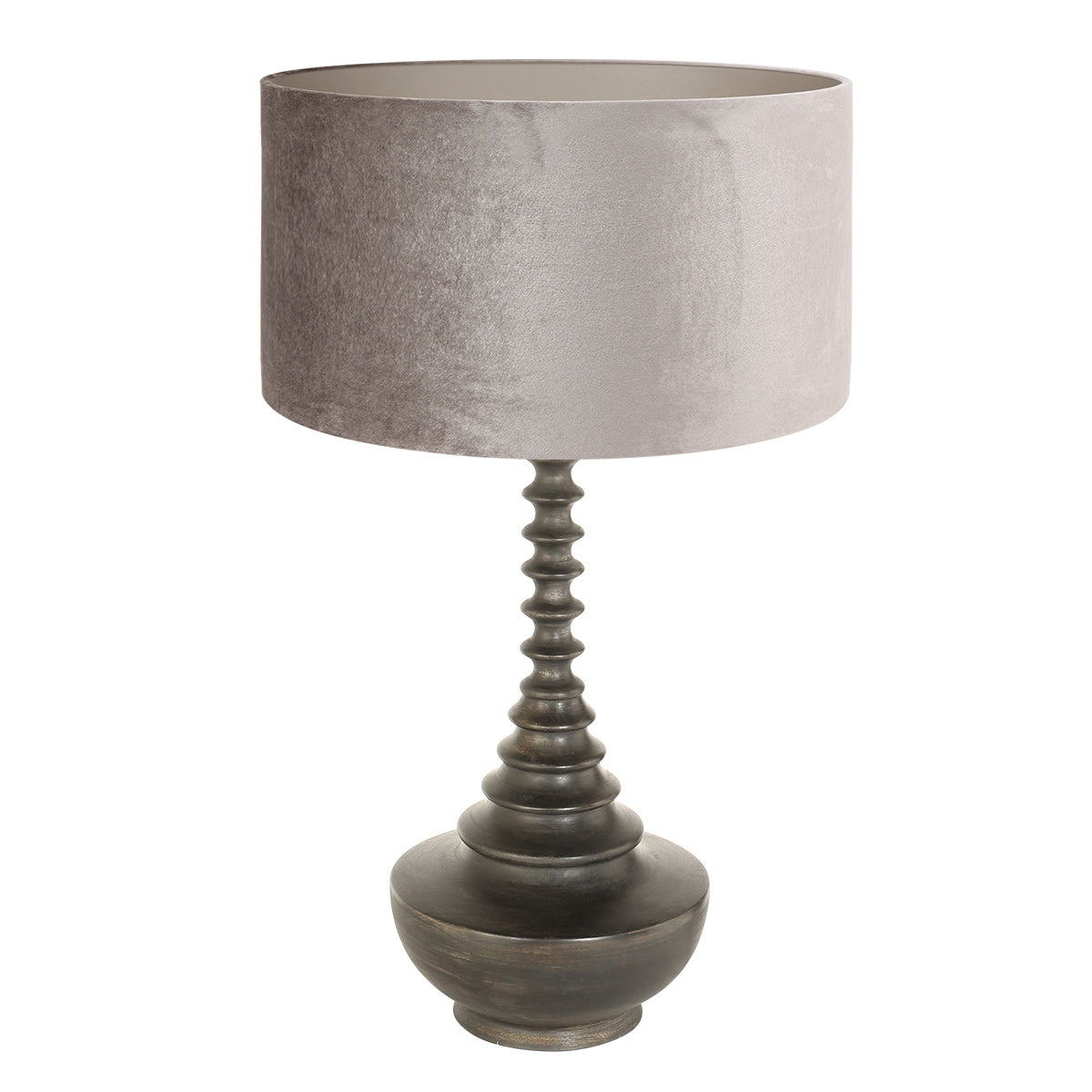 Lampvoet bois 3758zw zwart bruin met grijs taupe velours kap