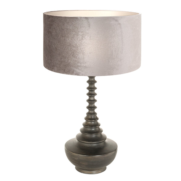 Lampvoet bois 3758zw zwart bruin met grijs taupe velours kap