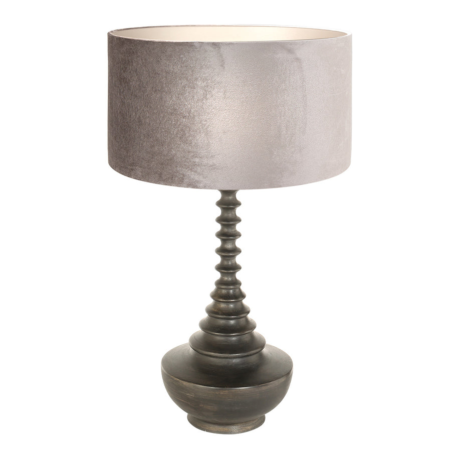 Lampvoet bois 3758zw zwart bruin met grijs taupe velours kap