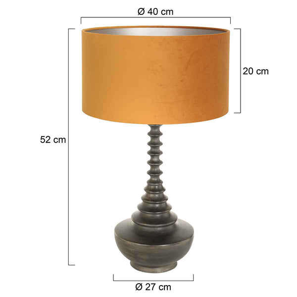Lampvoet bois 3759zw zwart bruin met goud velours kap