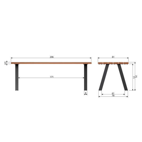 Tablo tuintafel ayous naturel met a-vorm poot metaal