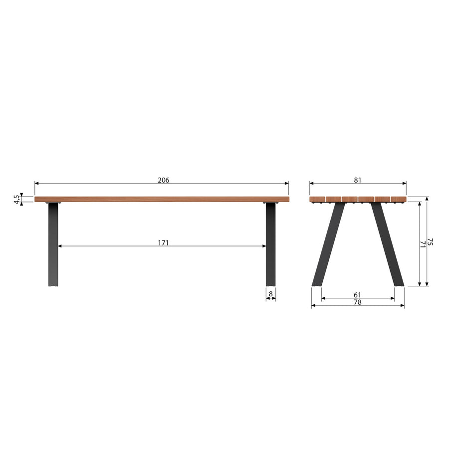 Tablo tuintafel ayous naturel met a-vorm poot metaal