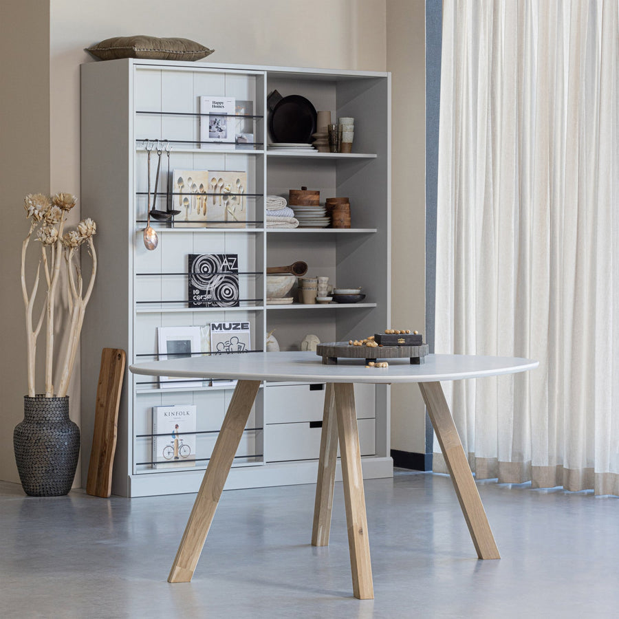 Combi-tablo tafelpoot met organisch essenblad mist 130 en 3-stand poot
