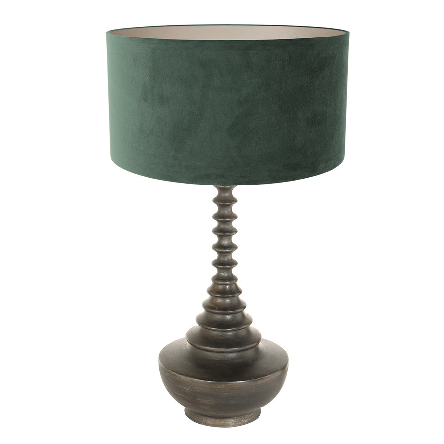 Lampvoet bois 3762zw zwart bruin met groene velours kap greenwave