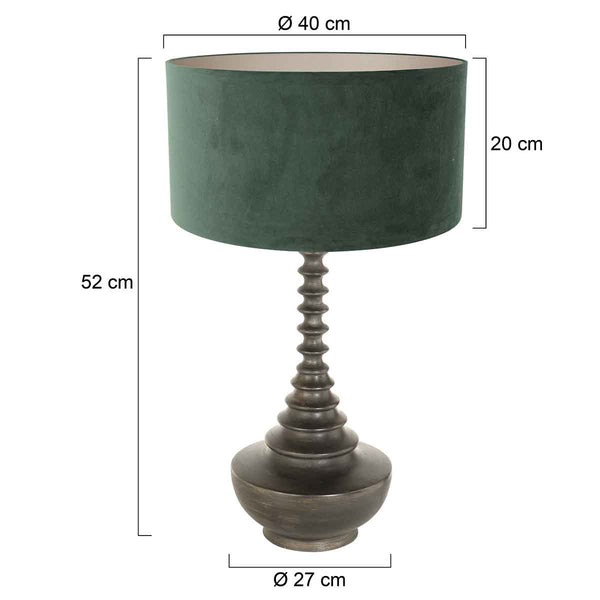 Lampvoet bois 3762zw zwart bruin met groene velours kap greenwave