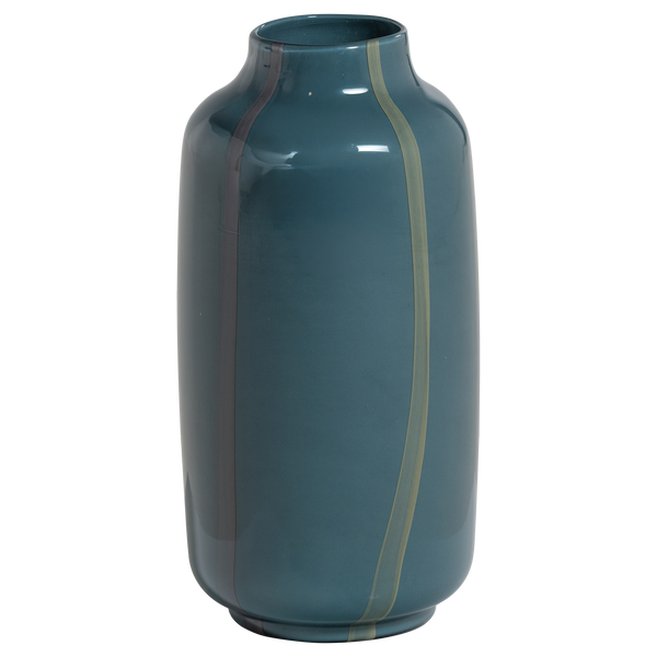 Selena vaas glas petrolblauw met streep grijs
