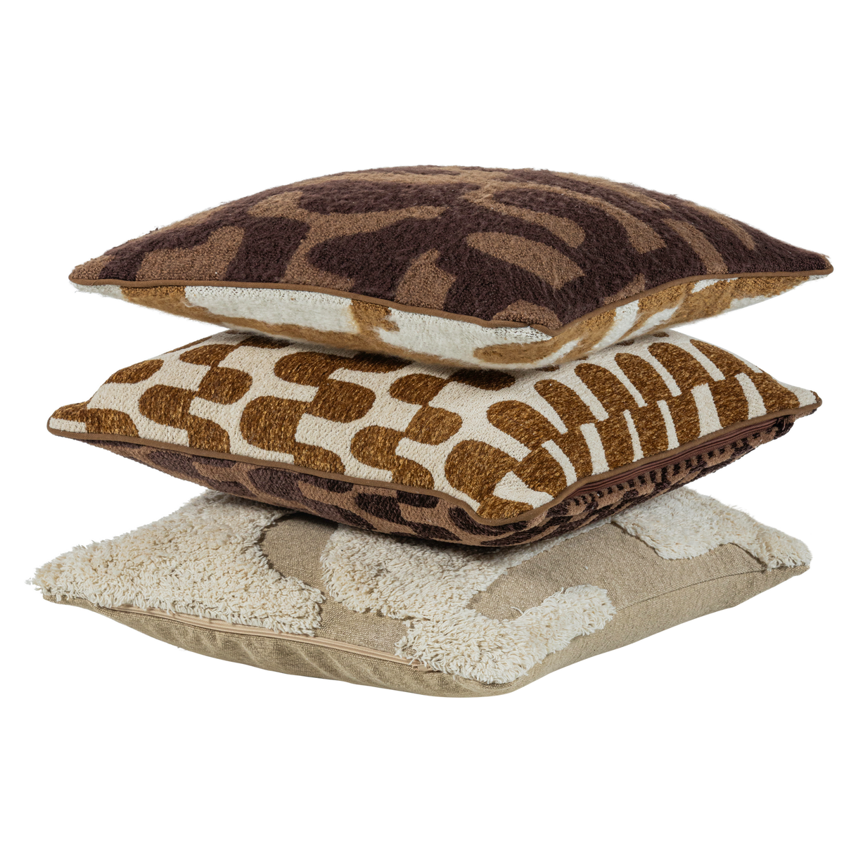 Fayden sierkussen chenille bruin/naturel - set van 3