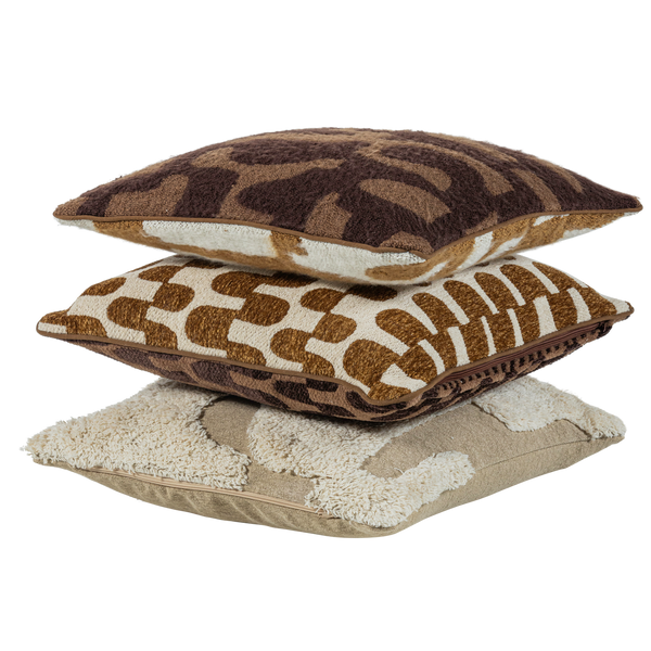 Fayden sierkussen chenille bruin/naturel - set van 3