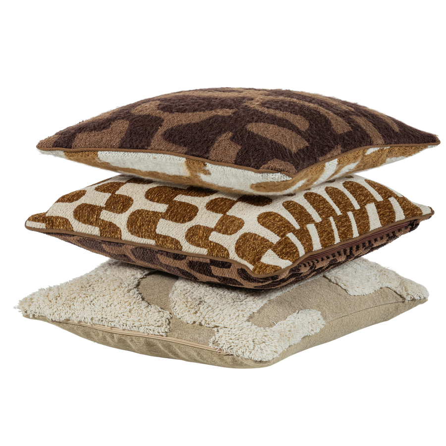 Fayden sierkussen chenille bruin/naturel - set van 3