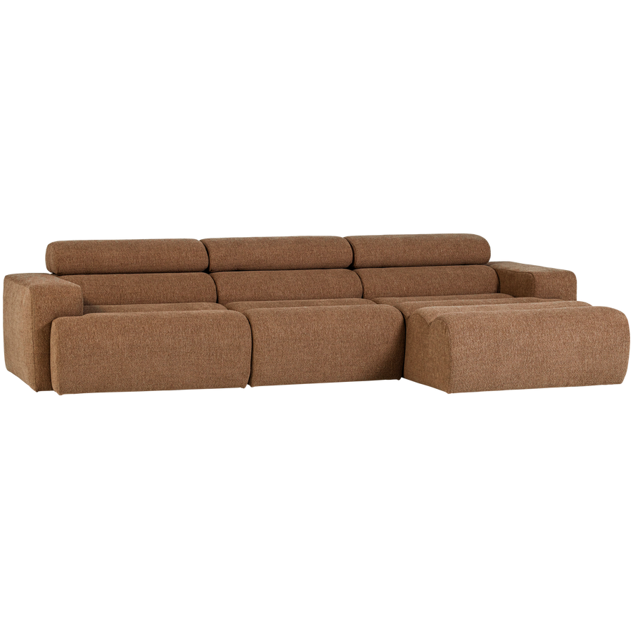 Novi chaise longue bank rechts boucle karamelbruin