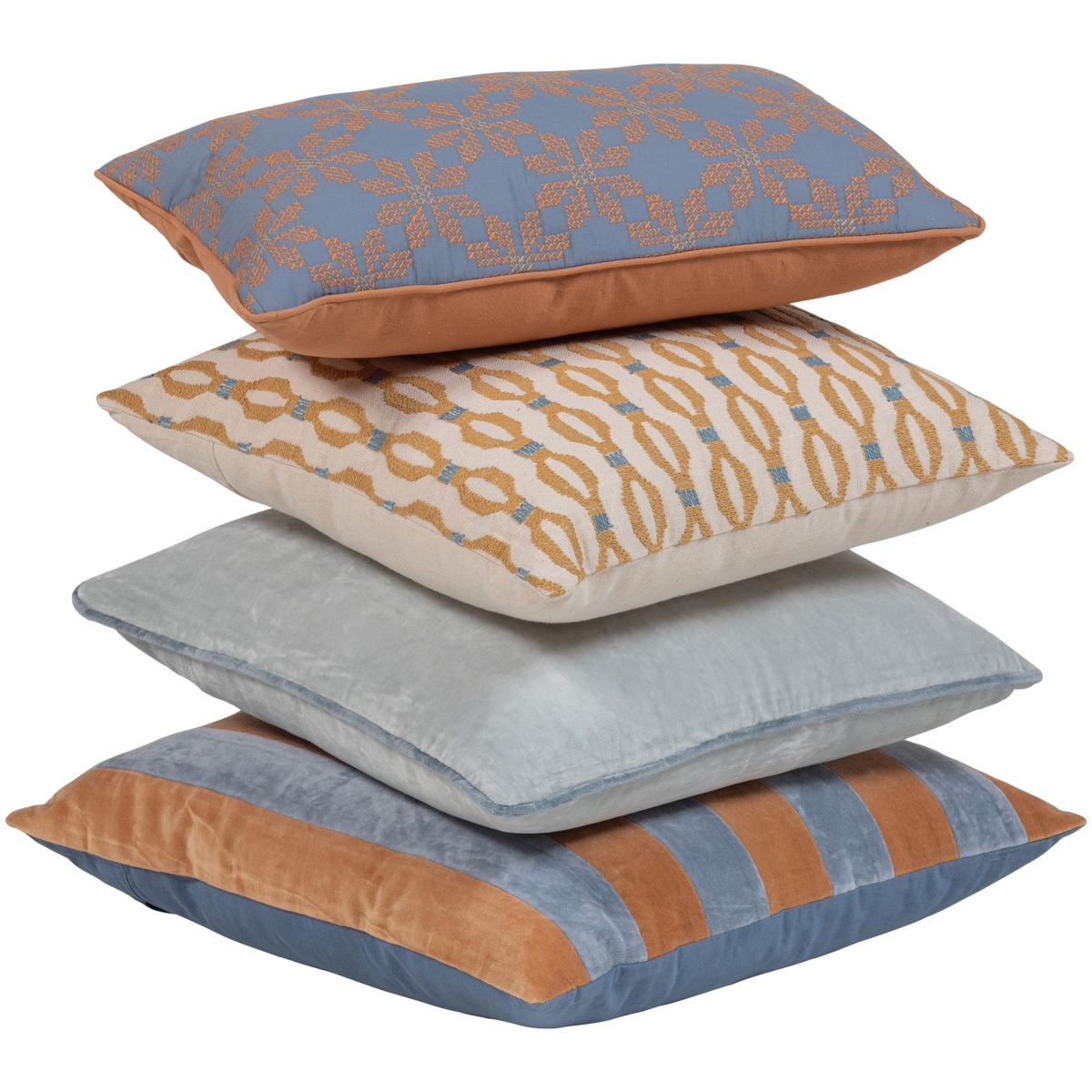 Lira sierkussen blauw/oranje - set van 4