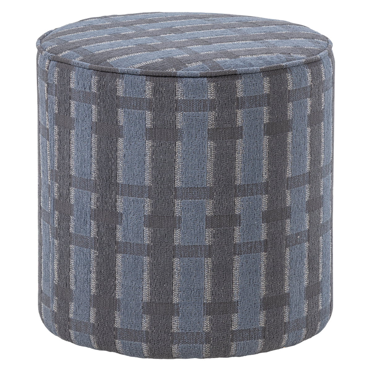 Sarli poef hoog ruit dessin chenille grijs/blauw