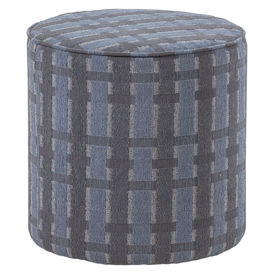 Sarli poef hoog ruit dessin chenille grijs/blauw