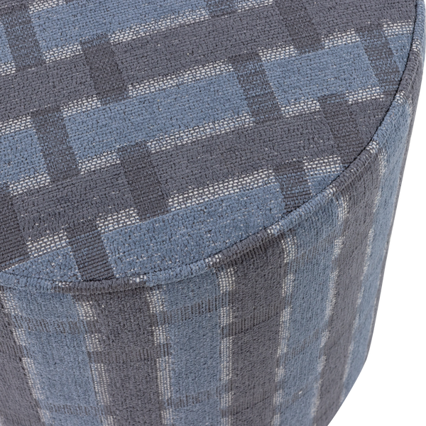 Sarli poef hoog ruit dessin chenille grijs/blauw