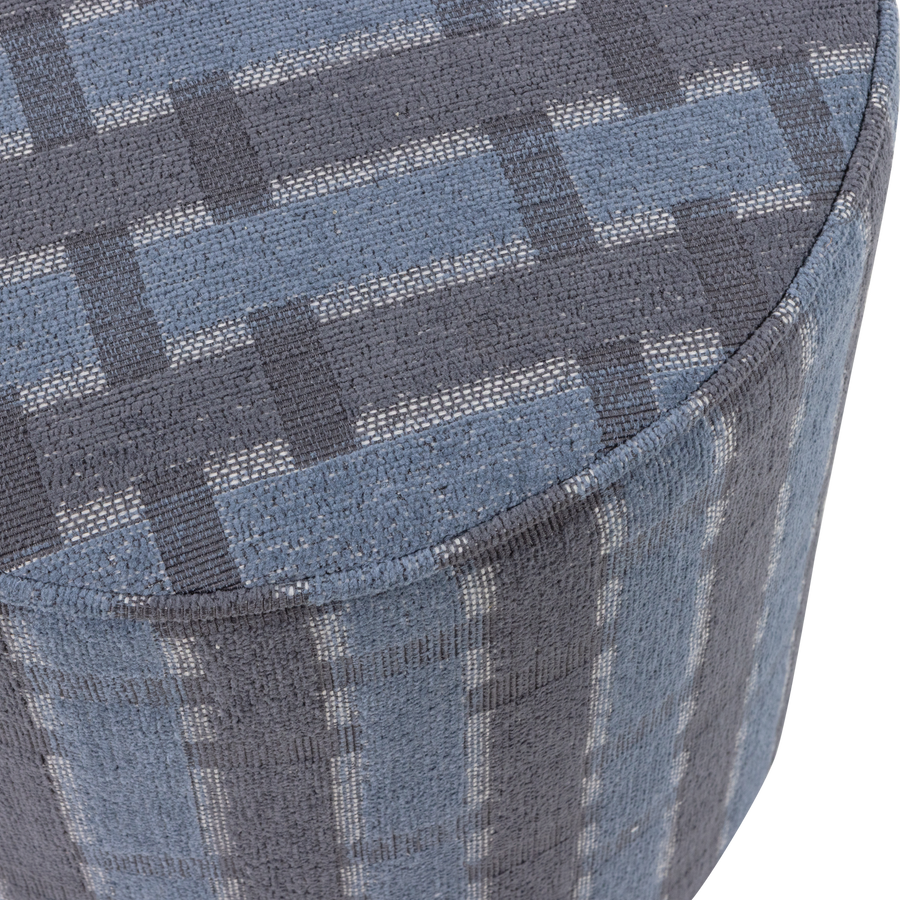 Sarli poef hoog ruit dessin chenille grijs/blauw