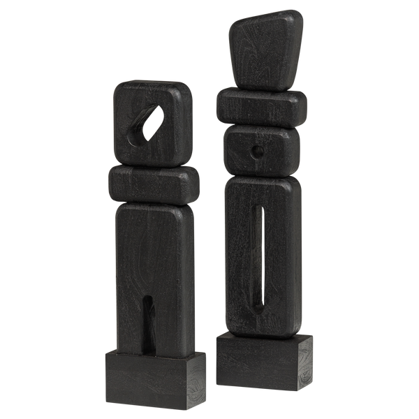 Elon sculptuur ornamenten hout zwart - set van 2
