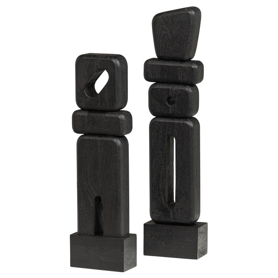 Elon sculptuur ornamenten hout zwart - set van 2