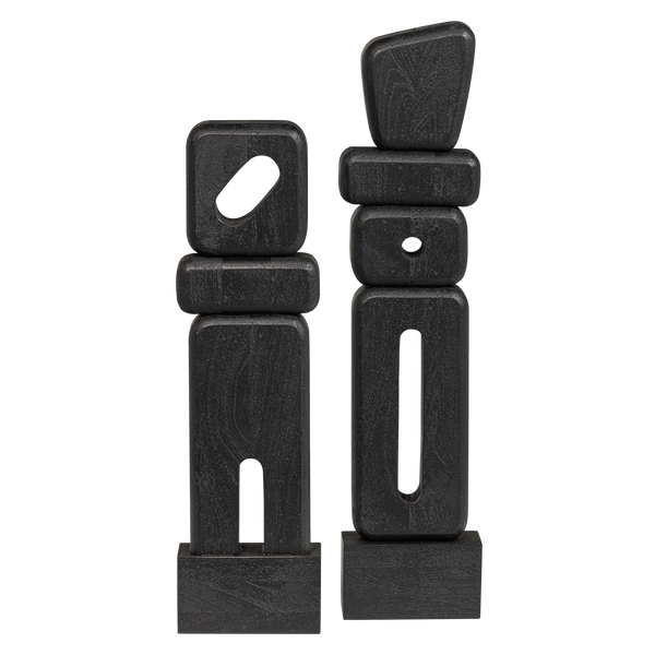 Elon sculptuur ornamenten hout zwart - set van 2