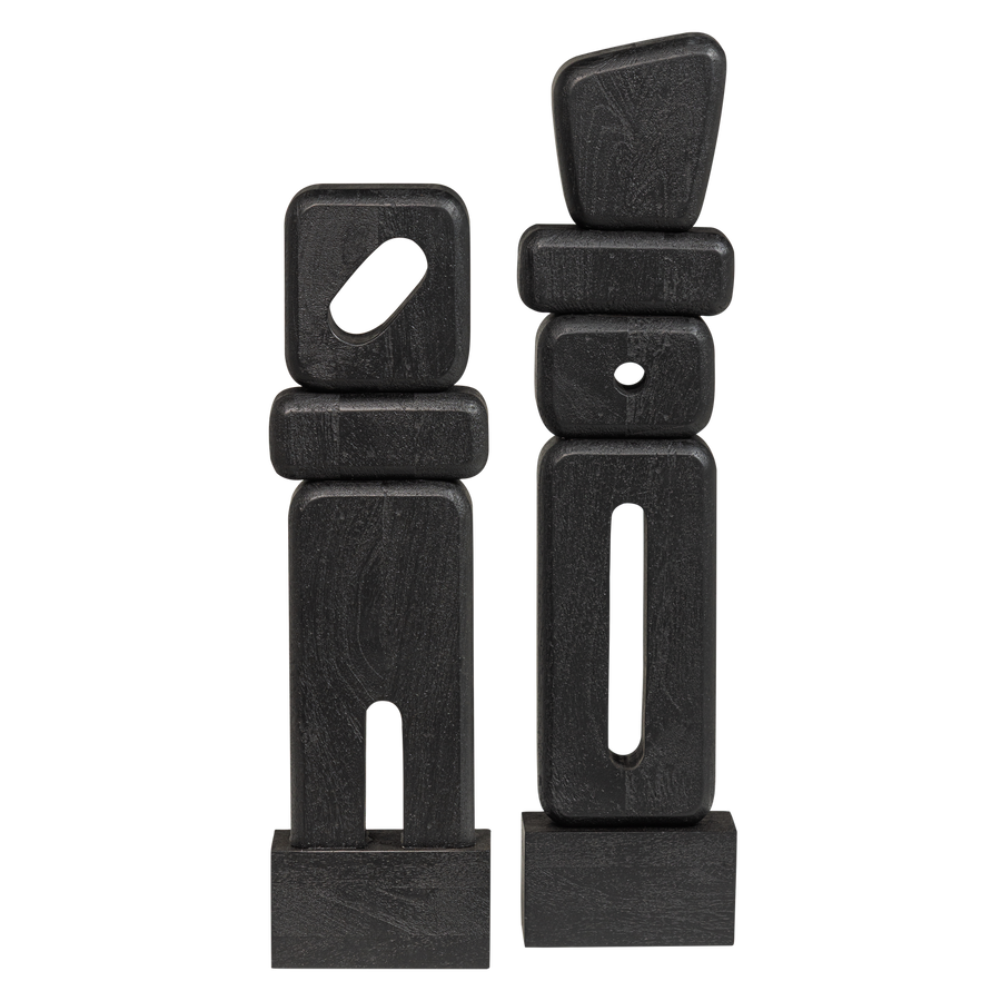 Elon sculptuur ornamenten hout zwart - set van 2