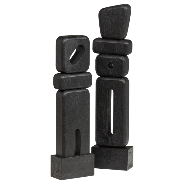 Elon sculptuur ornamenten hout zwart - set van 2