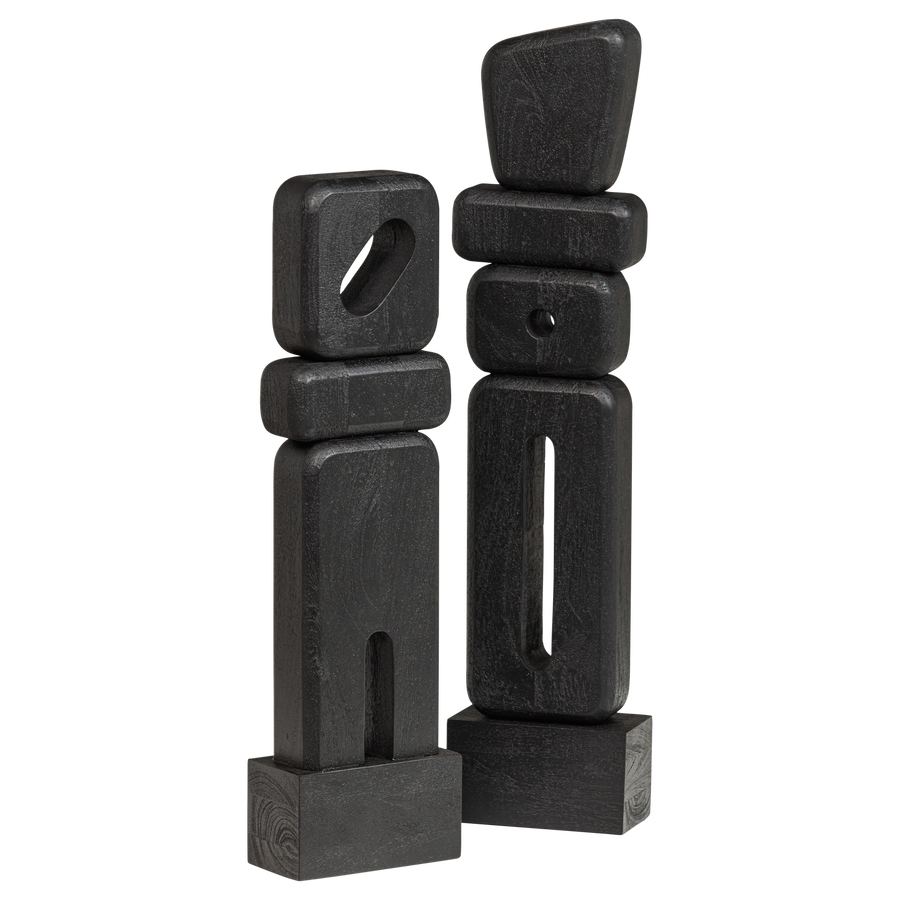 Elon sculptuur ornamenten hout zwart - set van 2