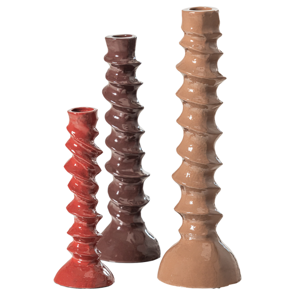 Bexi kandelaar metaal bruin/rood - set van 3