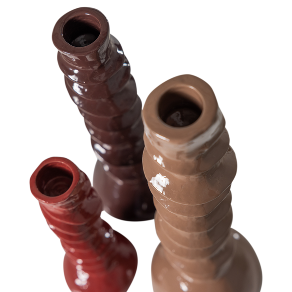 Bexi kandelaar metaal bruin/rood - set van 3