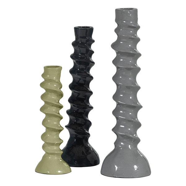 Bexi kandelaar metaal grijs/groen - set van 3