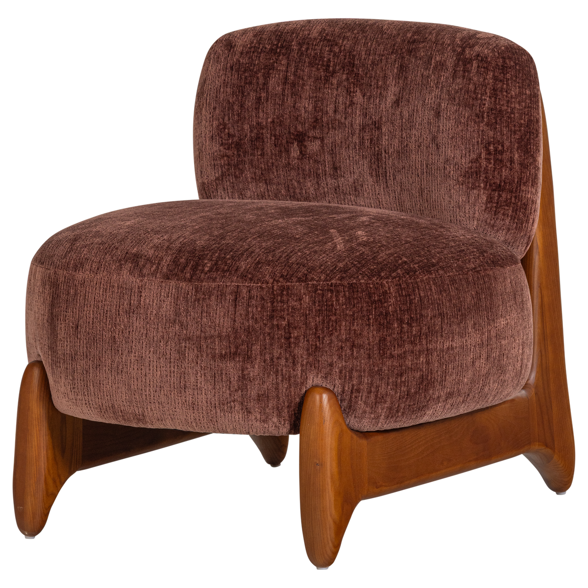 Runi fauteuil hout/velvet paars/bruin