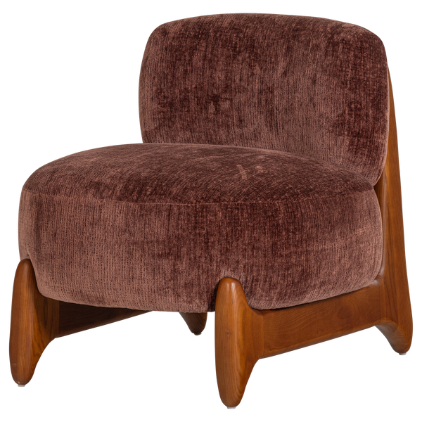 Runi fauteuil hout/velvet paars/bruin
