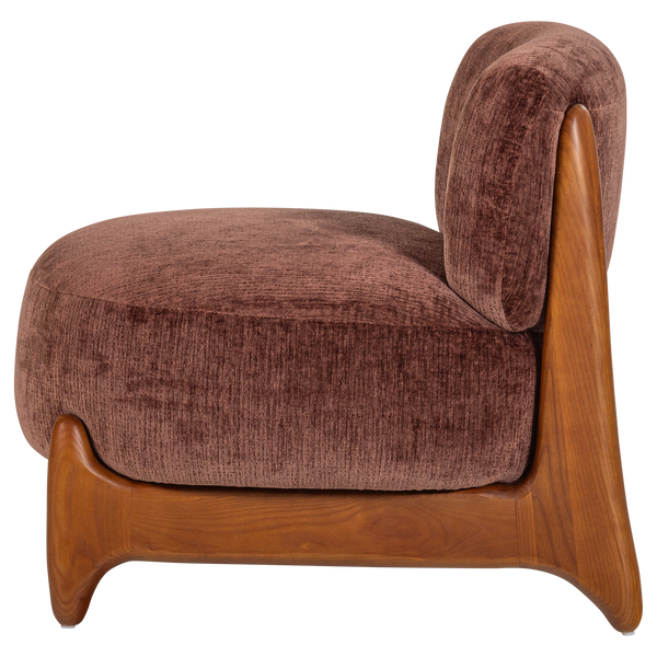 Runi fauteuil hout/velvet paars/bruin