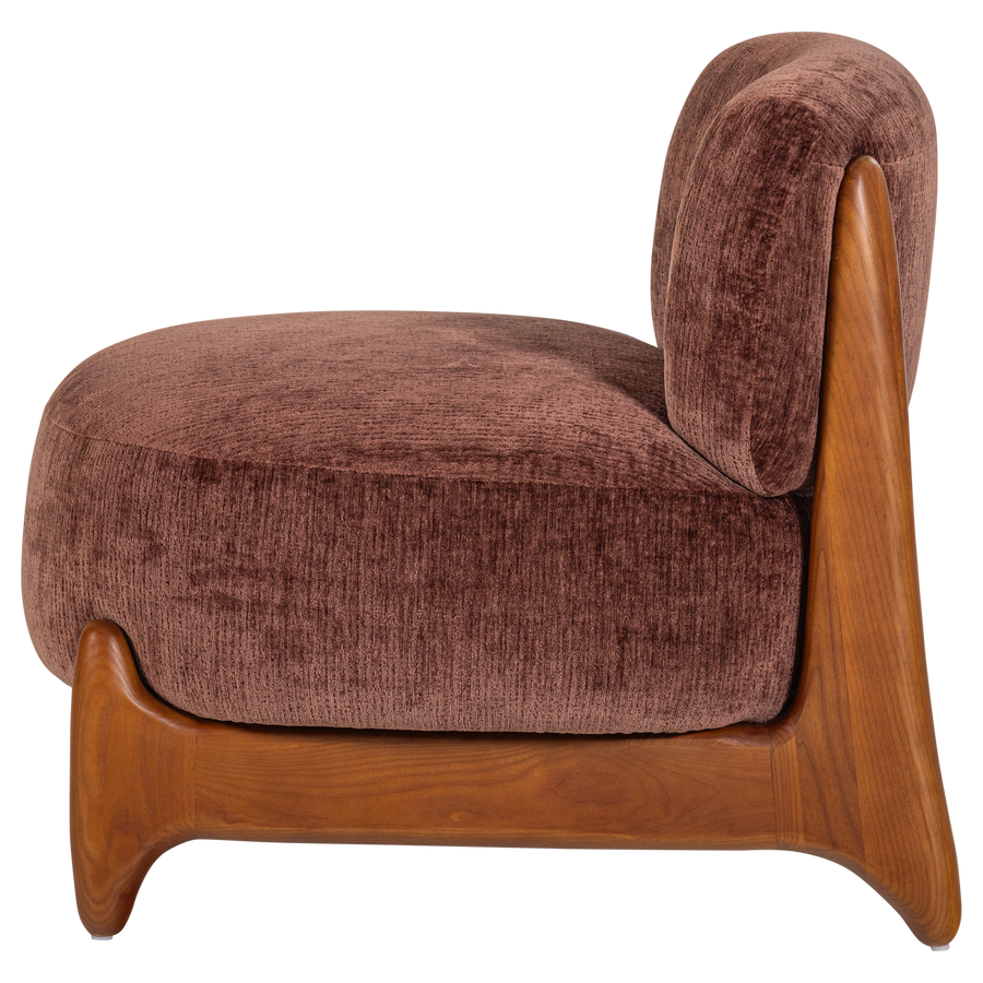 Runi fauteuil hout/velvet paars/bruin