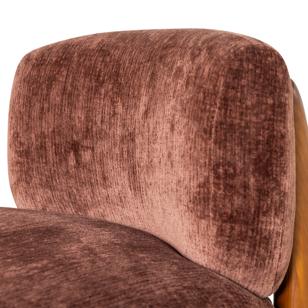Runi fauteuil hout/velvet paars/bruin
