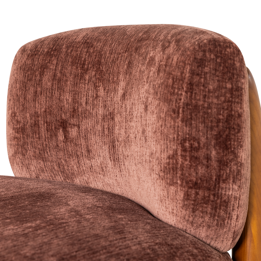 Runi fauteuil hout/velvet paars/bruin