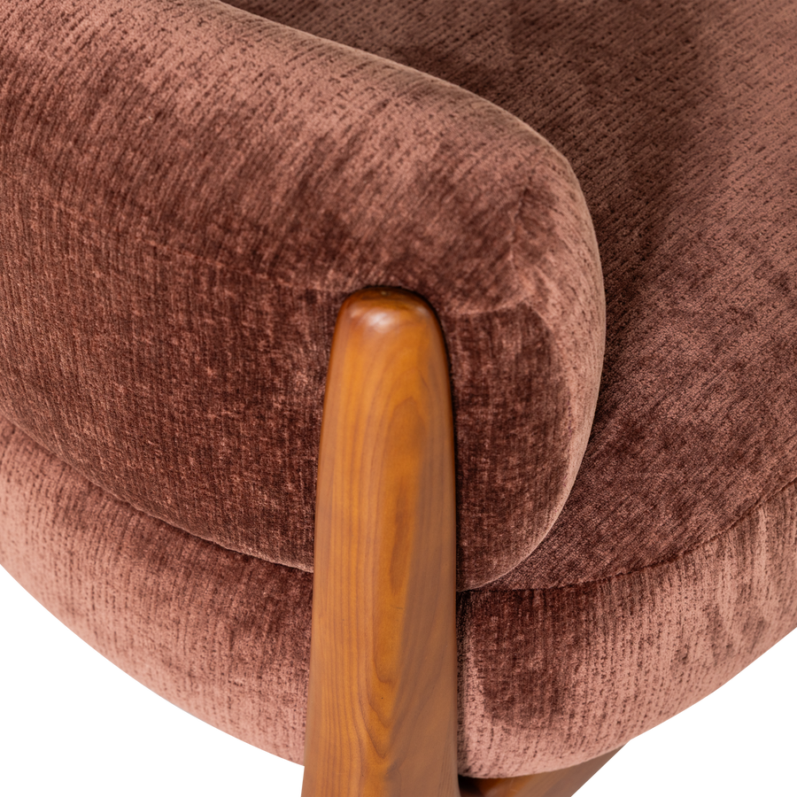 Runi fauteuil hout/velvet paars/bruin