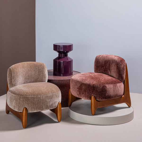 Runi fauteuil hout/velvet zand