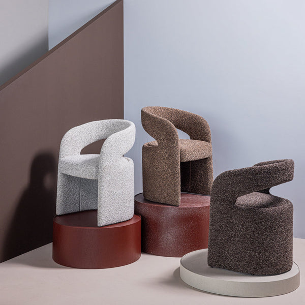 Lanor eetkamerstoel grove boucle bruin