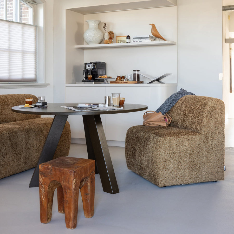 Mojo base eetbank 84 cm rugleuning wollig honinggeel