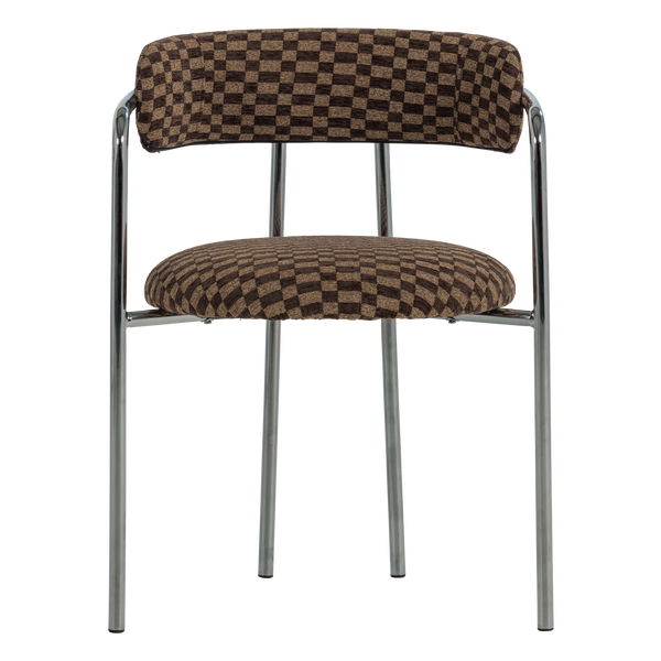 Cuby eetkamerstoel chroom ruitstof bruin - set van 2