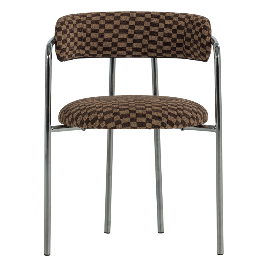 Cuby eetkamerstoel chroom ruitstof bruin - set van 2