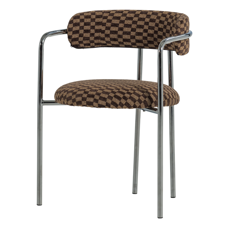 Cuby eetkamerstoel chroom ruitstof bruin - set van 2
