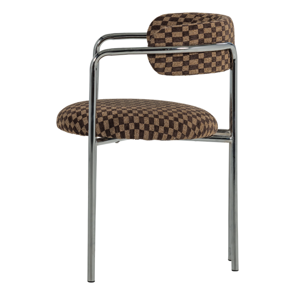 Cuby eetkamerstoel chroom ruitstof bruin - set van 2